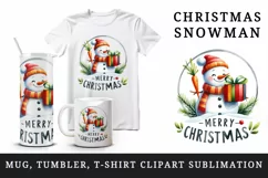 Watercolor cute snowman scarf hat present gift Merry Christmas quote print 20 oz tumbler skinny mug wrap clipart t-shirt sublimation printable design