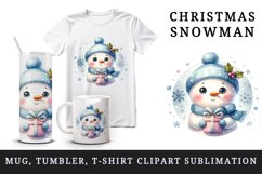 Watercolor cute snowman scarf hat present gift snowflakes Christmas print 20 oz tumbler skinny mug wrap clipart t-shirt sublimation printable design