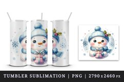 Watercolor cute snowman scarf hat present gift snowflakes Christmas print 20 oz tumbler skinny mug wrap clipart t-shirt sublimation printable design