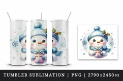 Watercolor cute snowman scarf hat present gift snowflakes Christmas print 20 oz tumbler skinny mug wrap clipart t-shirt sublimation printable design