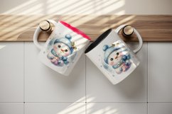 Watercolor cute snowman scarf hat present gift snowflakes Christmas print 20 oz tumbler skinny mug wrap clipart t-shirt sublimation printable design