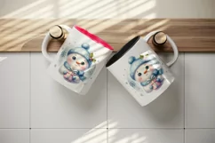 Watercolor cute snowman scarf hat present gift snowflakes Christmas print 20 oz tumbler skinny mug wrap clipart t-shirt sublimation printable design