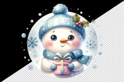 Watercolor cute snowman scarf hat present gift snowflakes Christmas print 20 oz tumbler skinny mug wrap clipart t-shirt sublimation printable design