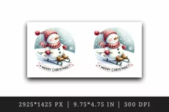 Watercolor cute snowman scarf hat sledding Merry Christmas quote print 20 oz tumbler skinny mug wrap clipart t-shirt sublimation printable design