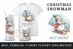 Watercolor cute snowman scarf hat sledding Merry Christmas quote print 20 oz tumbler skinny mug wrap clipart t-shirt sublimation printable design