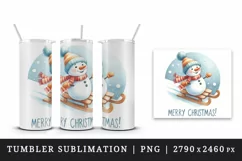 Watercolor cute snowman scarf hat sledding Merry Christmas quote print 20 oz tumbler skinny mug wrap clipart t-shirt sublimation printable design