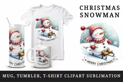 Watercolor cute snowman scarf hat sledding Merry Christmas quote print 20 oz tumbler skinny mug wrap clipart t-shirt sublimation printable design