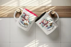 Watercolor cute snowman scarf hat sledding Merry Christmas quote print 20 oz tumbler skinny mug wrap clipart t-shirt sublimation printable design