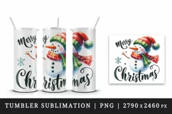 Watercolor cute snowman scarf hat snowflake Merry Christmas quote print 20 oz tumbler skinny mug wrap clipart t-shirt sublimation printable design