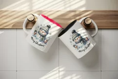 Watercolor cute snowman scarf hat snowflakes Merry Christmas quote print 20 oz tumbler skinny mug wrap clipart t-shirt sublimation printable design