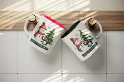 Watercolor cute snowman scarf hat tree hot cocoa Cozy Christmas quote print 20 oz tumbler skinny mug wrap clipart t-shirt sublimation printable design