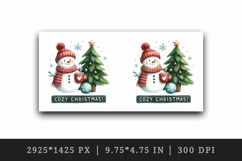 Watercolor cute snowman scarf hat tree hot cocoa Cozy Christmas quote print 20 oz tumbler skinny mug wrap clipart t-shirt sublimation printable design
