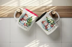 Watercolor cute snowman scarf hat tree hot cocoa Cozy Christmas quote print 20 oz tumbler skinny mug wrap clipart t-shirt sublimation printable design