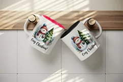 Watercolor cute snowman scarf hat tree hot cocoa Cozy Christmas quote print 20 oz tumbler skinny mug wrap clipart t-shirt sublimation printable design
