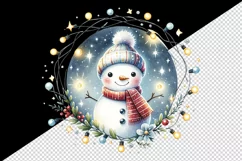 Watercolor cute snowman scarf hat twinkling Christmas lights print 20 oz tumbler skinny mug wrap clipart t-shirt sublimation printable design