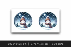 Watercolor cute snowman scarf hat winter forest snowflakes night moon print 20 oz tumbler skinny mug wrap clipart t-shirt sublimation printable design