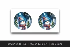 Watercolor cute snowman scarf hat winter forest snowflakes night moon print 20 oz tumbler skinny mug wrap clipart t-shirt sublimation printable design