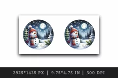 Watercolor cute snowman scarf hat winter forest snowflakes night moon print 20 oz tumbler skinny mug wrap clipart t-shirt sublimation printable design