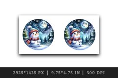 Watercolor cute snowman scarf hat winter forest snowflakes night moon print 20 oz tumbler skinny mug wrap clipart t-shirt sublimation printable design