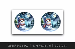 Watercolor cute snowman scarf hat winter forest snowflakes night moon print 20 oz tumbler skinny mug wrap clipart t-shirt sublimation printable design