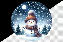 Watercolor cute snowman scarf hat winter forest snowflakes night moon print 20 oz tumbler skinny mug wrap clipart t-shirt sublimation printable design