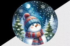 Watercolor cute snowman scarf hat winter forest snowflakes night moon print 20 oz tumbler skinny mug wrap clipart t-shirt sublimation printable design