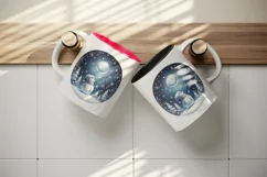 Watercolor cute snowman scarf hat winter forest snowflakes night moon print 20 oz tumbler skinny mug wrap clipart t-shirt sublimation printable design
