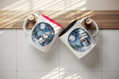 Watercolor cute snowman scarf hat winter forest snowflakes night moon print 20 oz tumbler skinny mug wrap clipart t-shirt sublimation printable design