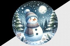 Watercolor cute snowman scarf hat winter forest snowflakes night moon print 20 oz tumbler skinny mug wrap clipart t-shirt sublimation printable design