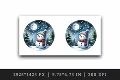 Watercolor cute snowman scarf hat winter forest snowflakes night moon print 20 oz tumbler skinny mug wrap clipart t-shirt sublimation printable design
