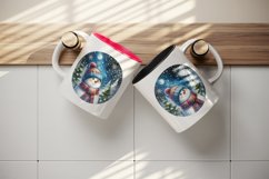 Watercolor cute snowman scarf hat winter forest snowflakes night moon print 20 oz tumbler skinny mug wrap clipart t-shirt sublimation printable design