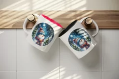 Watercolor cute snowman scarf hat winter forest snowflakes night moon print 20 oz tumbler skinny mug wrap clipart t-shirt sublimation printable design