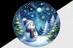 Watercolor cute snowman scarf hat winter forest snowflakes night moon print 20 oz tumbler skinny mug wrap clipart t-shirt sublimation printable design
