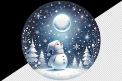 Watercolor cute snowman scarf hat winter forest snowflakes night moon print 20 oz tumbler skinny mug wrap clipart t-shirt sublimation printable design