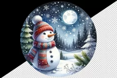 Watercolor cute snowman scarf hat winter forest snowflakes night moon print 20 oz tumbler skinny mug wrap clipart t-shirt sublimation printable design
