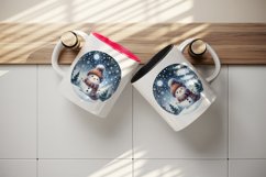 Watercolor cute snowman scarf hat winter forest snowflakes night moon print 20 oz tumbler skinny mug wrap clipart t-shirt sublimation printable design