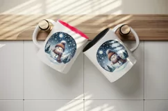 Watercolor cute snowman scarf hat winter forest snowflakes night moon print 20 oz tumbler skinny mug wrap clipart t-shirt sublimation printable design