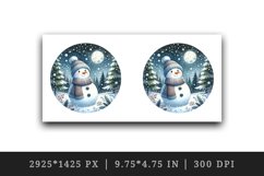 Watercolor cute snowman scarf hat winter forest snowflakes night moon print 20 oz tumbler skinny mug wrap clipart t-shirt sublimation printable design