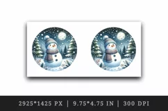 Watercolor cute snowman scarf hat winter forest snowflakes night moon print 20 oz tumbler skinny mug wrap clipart t-shirt sublimation printable design