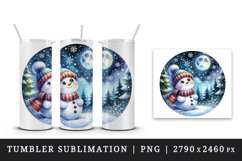 Watercolor cute snowman scarf hat winter forest snowflakes night moon print 20 oz tumbler skinny mug wrap clipart t-shirt sublimation printable design