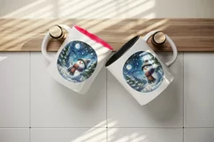 Watercolor cute snowman scarf hat winter forest snowflakes night moon print 20 oz tumbler skinny mug wrap clipart t-shirt sublimation printable design