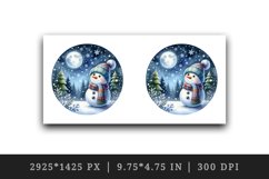 Watercolor cute snowman scarf hat winter forest snowflakes night moon print 20 oz tumbler skinny mug wrap clipart t-shirt sublimation printable design