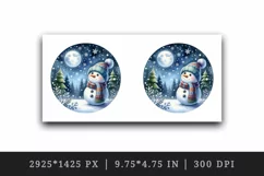 Watercolor cute snowman scarf hat winter forest snowflakes night moon print 20 oz tumbler skinny mug wrap clipart t-shirt sublimation printable design