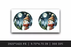 Watercolor cute snowman scarf hat winter forest snowflakes night moon print 20 oz tumbler skinny mug wrap clipart t-shirt sublimation printable design