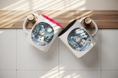 Watercolor cute snowman scarf hat winter forest snowflakes night moon print 20 oz tumbler skinny mug wrap clipart t-shirt sublimation printable design