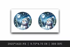 Watercolor cute snowman scarf hat winter forest snowflakes night moon print 20 oz tumbler skinny mug wrap clipart t-shirt sublimation printable design