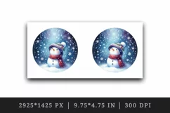 Watercolor cute snowman scarf hat winter forest snowflakes night sky print 20 oz tumbler skinny mug wrap clipart t-shirt sublimation printable design