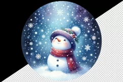 Watercolor cute snowman scarf hat winter forest snowflakes night sky print 20 oz tumbler skinny mug wrap clipart t-shirt sublimation printable design
