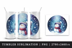 Watercolor cute snowman scarf hat winter forest snowflakes night sky print 20 oz tumbler skinny mug wrap clipart t-shirt sublimation printable design