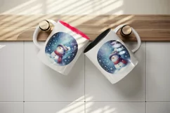 Watercolor cute snowman scarf hat winter forest snowflakes night sky print 20 oz tumbler skinny mug wrap clipart t-shirt sublimation printable design
